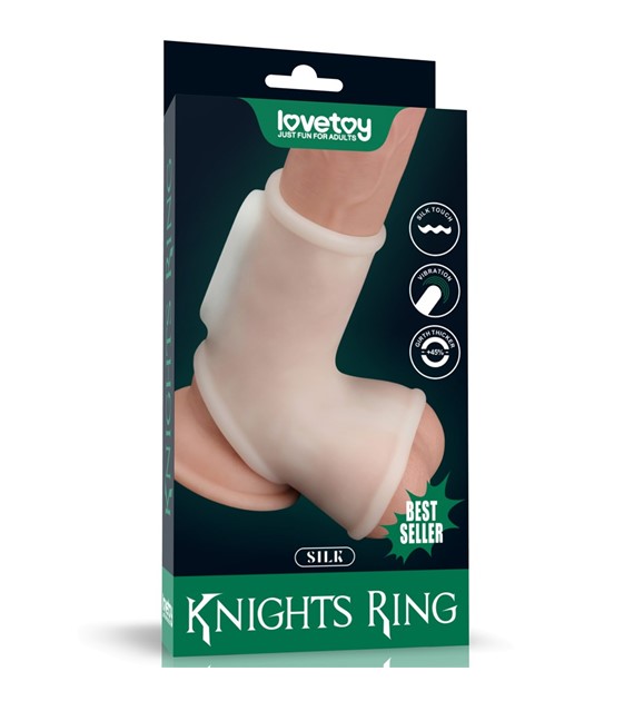 VIBRATING SILK KNIGHTS RING WITH SCROTUM SLEEVE (WHITE)
