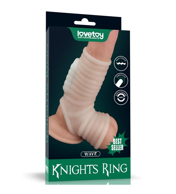 VIBRATING WAVE KNIGHTS RING WITH SCROTUM SLEEVE (WHITE)