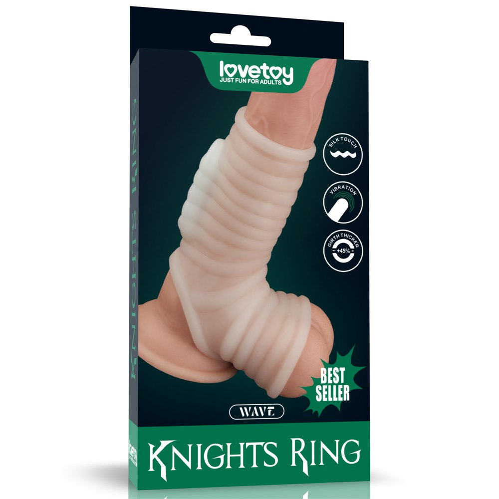 PIERŚCIEŃ NAKŁADKA VIBRATING WAVE KNIGHTS RING WITH SCROTUM SLEEVE (WHITE)