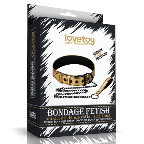 OBROŻA BONDAGE FETISH METALLIC PUP COLLAR WITH LEASH