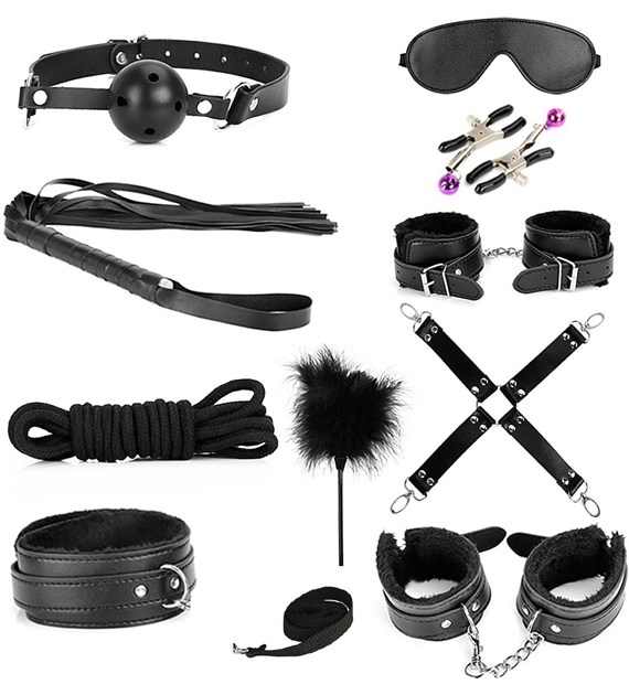 ZESTAW BDSM SET BONDAGE KIT 10 PIECES BLACK GUILTY TOYS