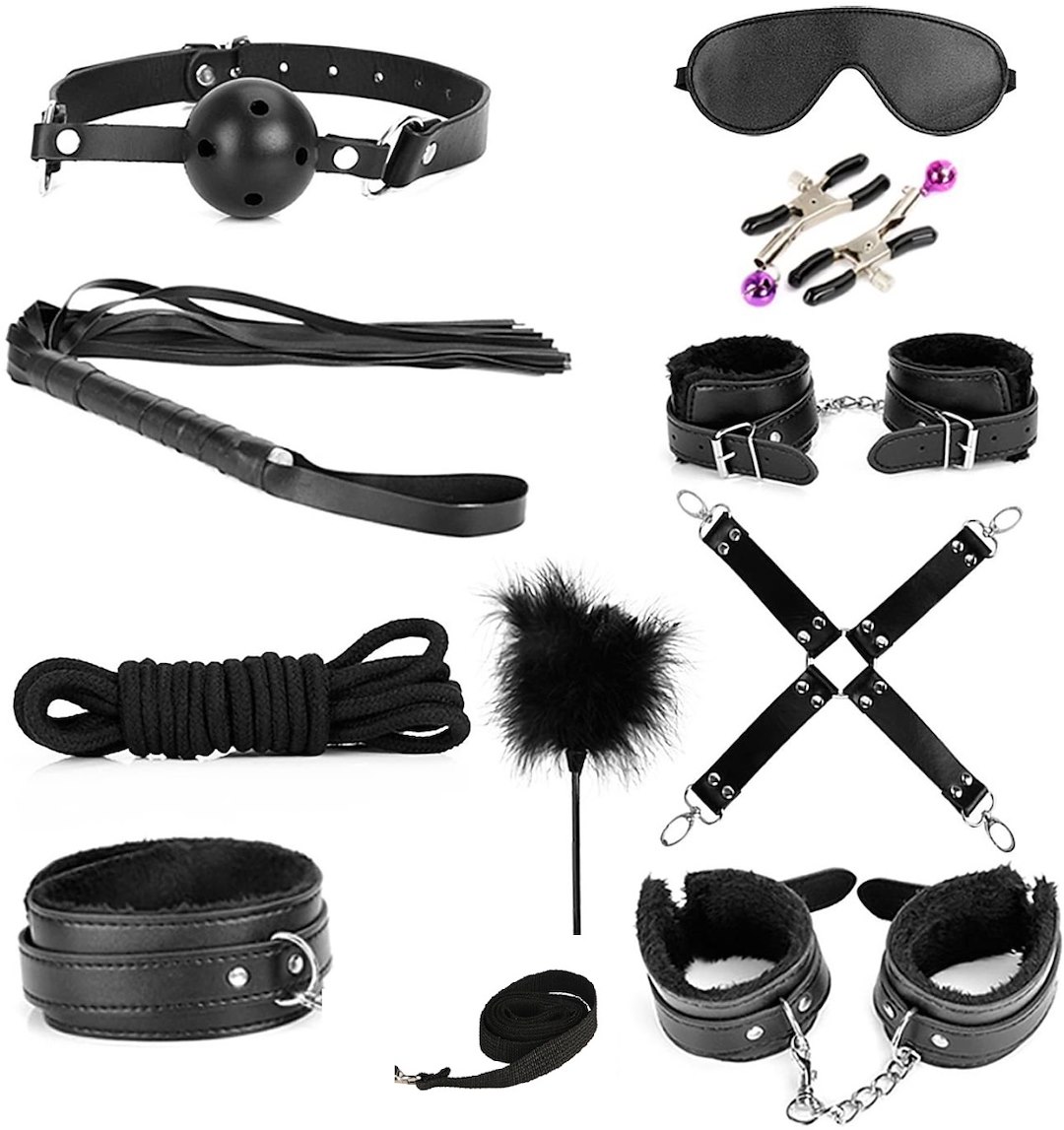 BDSM SET BONDAGE KIT 10 PIECES BLACK GUILTY TOYS