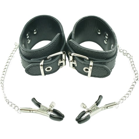 SET FETISH NIGHT HANDCUFFS WITH NIPPLE CLAMPS MOKKO TOYS