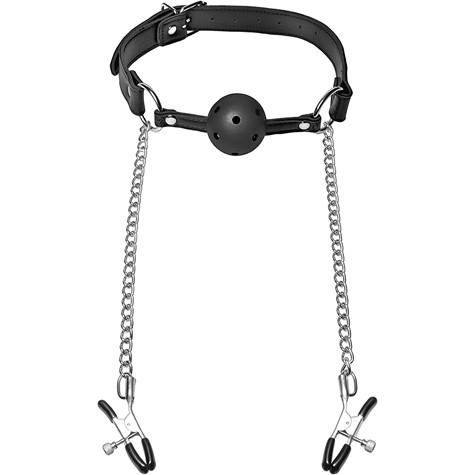 BALLGAG WITH NIPPLE CLAMPS BLACK PASSION LABS
