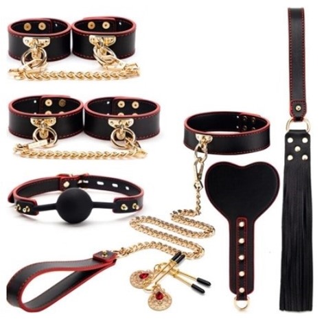 BDSM SET 7 PIECES LUXURY BLACK/RED/GOLD PASSION LABS