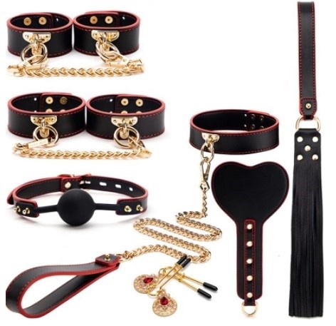 BDSM SET 7 PIECES LUXURY BLACK/RED/GOLD PASSION LABS