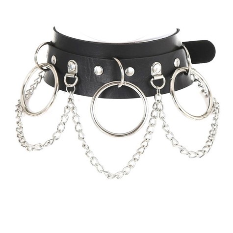 LEASH WITH CHAIN AND METAL HOOPS