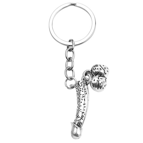 METAL PENIS WITH MOVEABLE TESTICLES KEYCHAIN