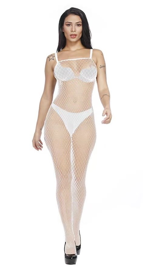 BODYSTOCKING PAMELA CROTCHLESS FISHNET WHITE S-L