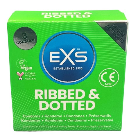 CONDOMS 3 PCS EXS RIBBED AND DOTTED
