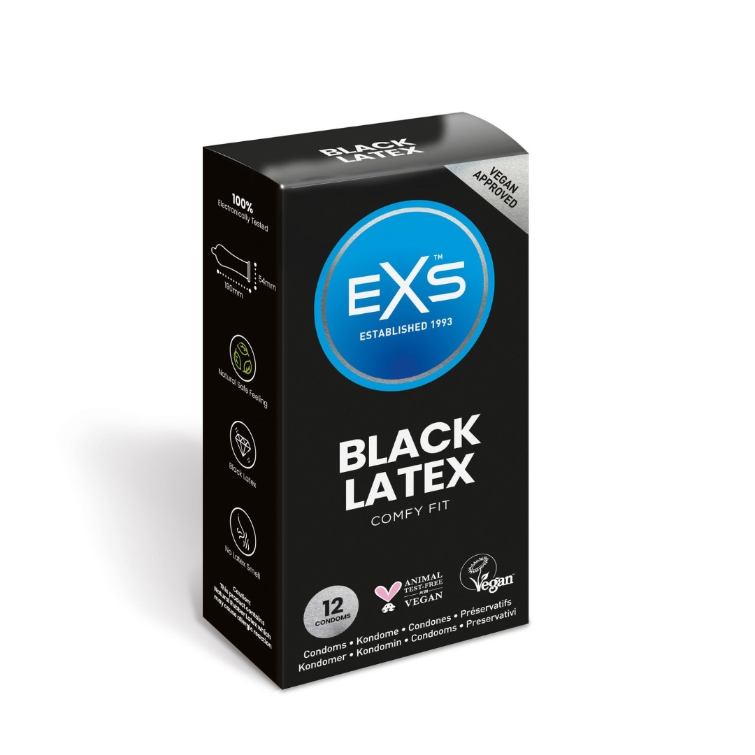 CONDOMS 12 PCS EXS BLACK LATEX