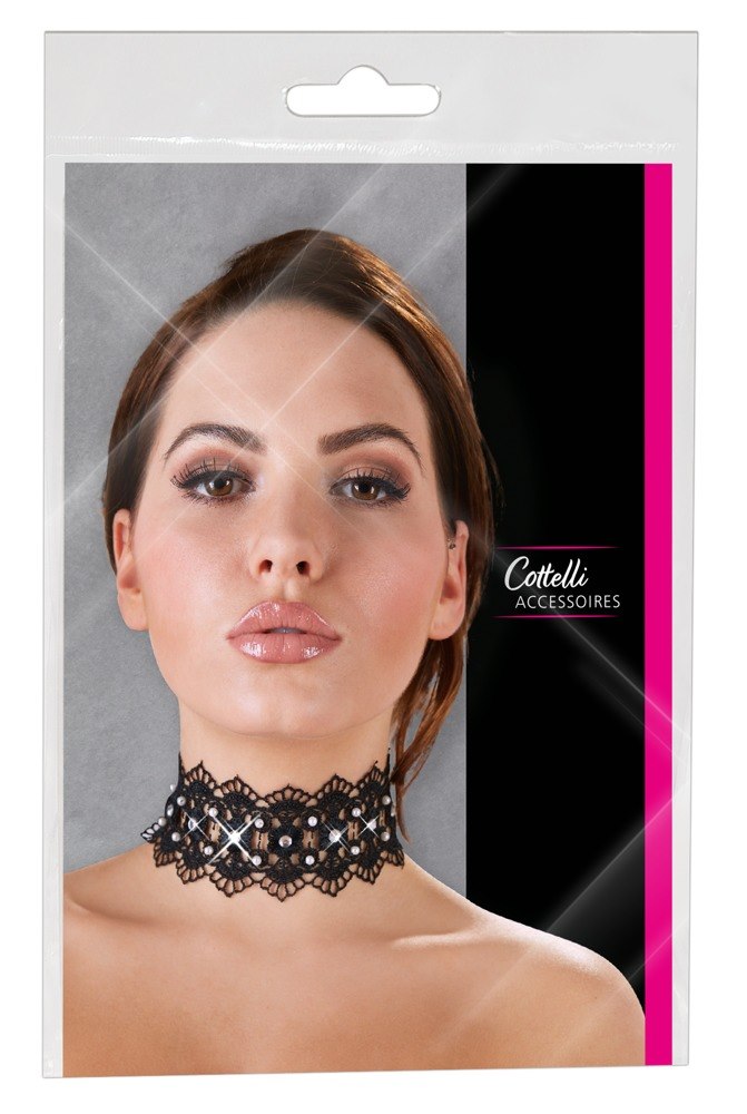 EMBROIDERED CHOKER+RHINESTONES