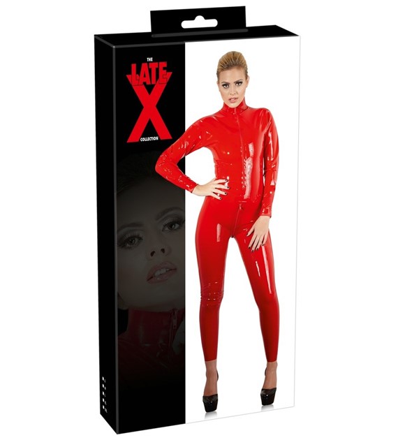 LINGERIE BDSM LATEX CATSUIT RED S 
