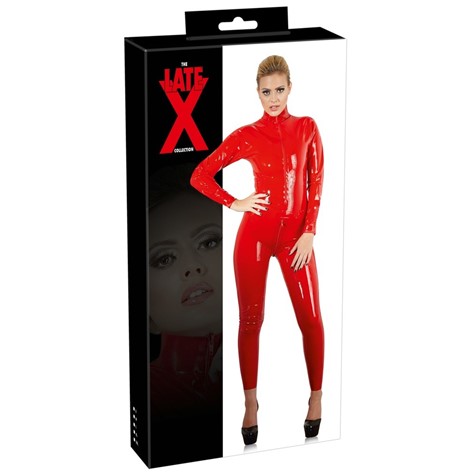 LINGERIE BDSM LATEX CATSUIT RED XS  