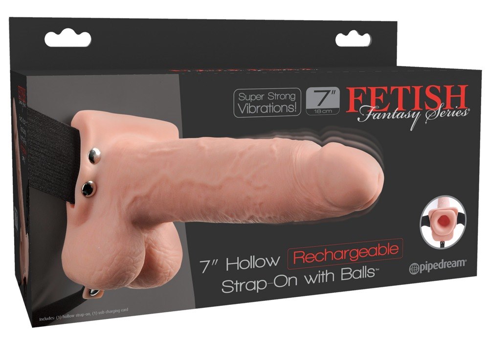 7  HOLLOW RECHARGEABLE STRAP-ON WITH BALLS