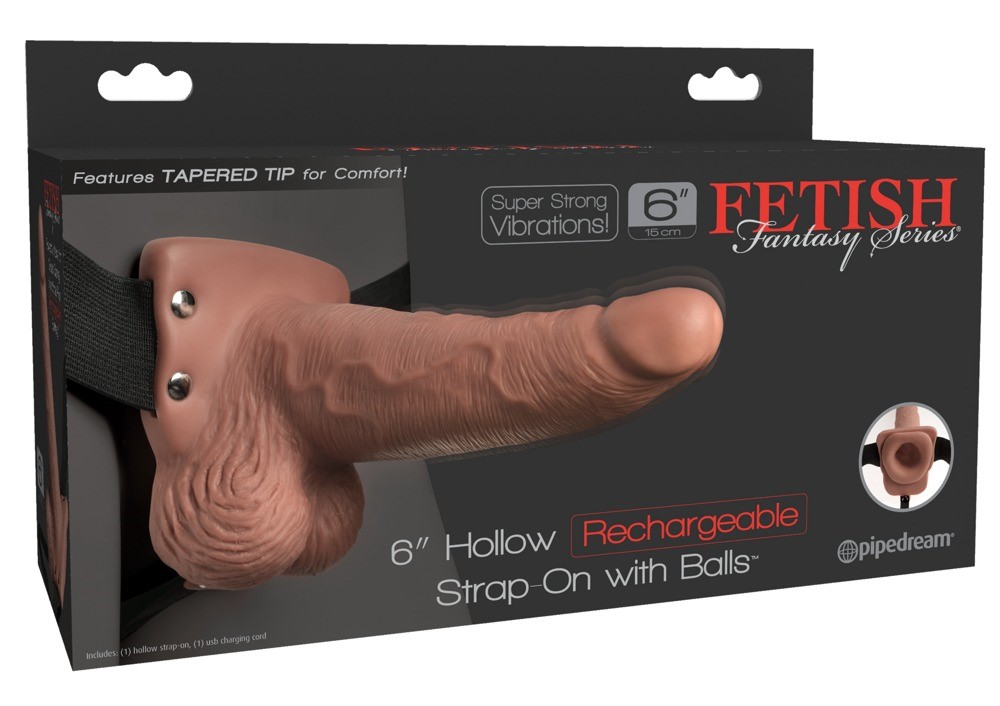 6 HOLLOW RECHARGEABLE STRAP-ON WITH BALLS  